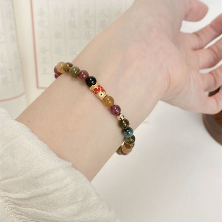 Tourmaline Spiritual Protection Bracelet with Koi Fish Charm – 4mm Beaded Spiritual Bracelet for Men & Women