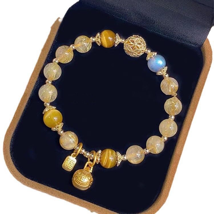 Rutilated Quartz Spiritual Bracelet for Wealth & Protection with Pi Xiu and Cai Charms | Women's Prosperity Bracelet